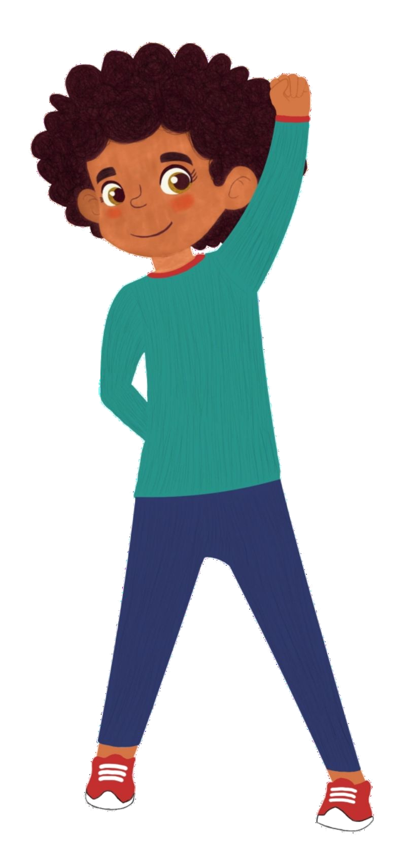 Soni, o mascote do Livro dos Sonhos, sorrindo com o braço erguido